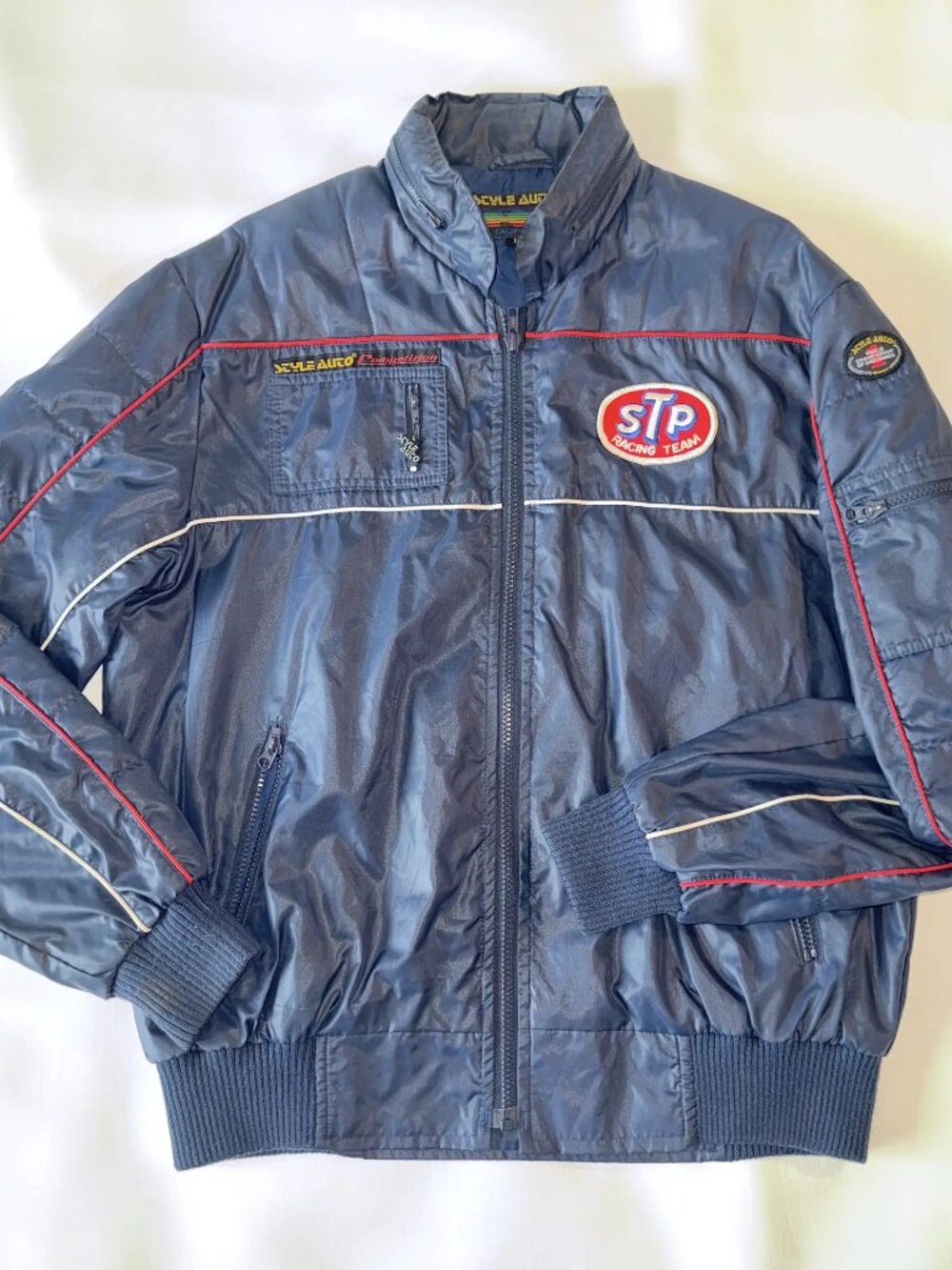 VTG Style Auto Competition STP Racing Windbreaker Jacket Sz L Patch Logo 80s 90s